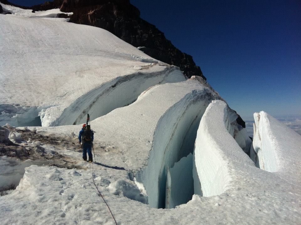 Russell going up the Edmonds Headwall on Rainier